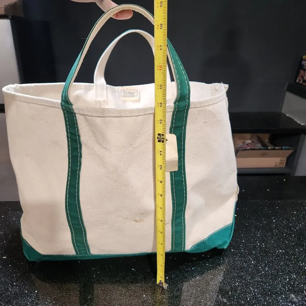VTG 80s LL Bean Boat &‎ Tote Sawtooth Canvas Bag Ivory Green Trim NWT L Large - Picture 10 of 14